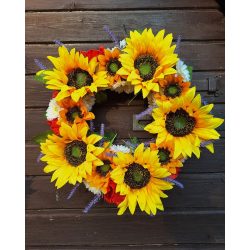 Napraforgós, pipacsos, levendulás ajtódísz 30 cm