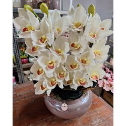   2 szálas fehér csónakorchidea barna konyak formájú kaspóban