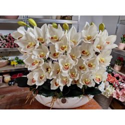 Fehér csónakorchidea fehér csónakkaspóban