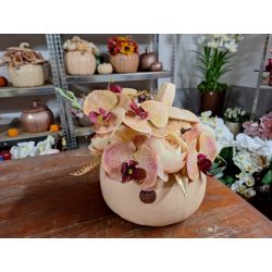 Bézs kerámia tök orchideával díszítve