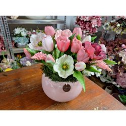 Pink tulipános összeültetés 
