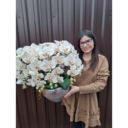   10 szálas körben díszített cappuchino orchidea barna tálban