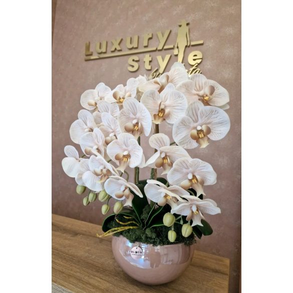 3 szálas cappuchino orchidea karamell tálban
