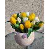 Sárga-Fehér Tulipán Dekoráció Barack Gömbkaspóban