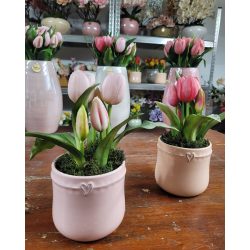 Pink tulipán szivecskés kaspóban